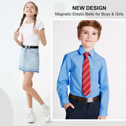 Vista 14 de JASGOOD Cinturón magnético ajustable para niños y niñas, cinturón elástico con hebilla magnética fácil para niñas de regreso a la escuela