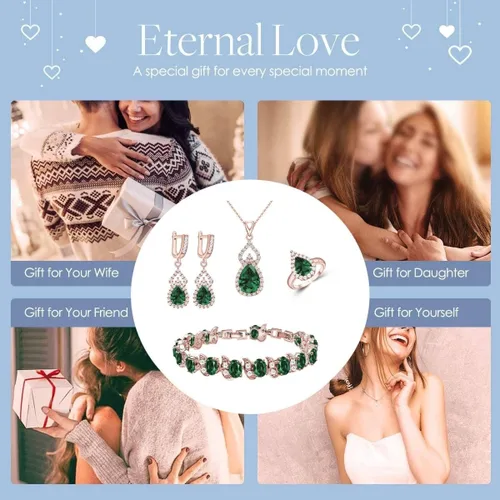 Vista 2 de LMXXVJ - Juego de joyas para mujer, collar chapado en platino, anillo abierto, aretes y pulsera, para cumpleaños, aniversario, Día de la Madre