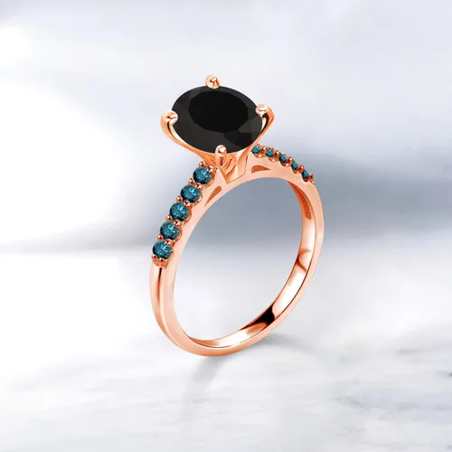 Vista 4 de Gem Stone King Anillo ovalado de oro rosa de 10 quilates con ónix negro y diamante azul Metal Metal Piedra preciosa Ónix Diamante