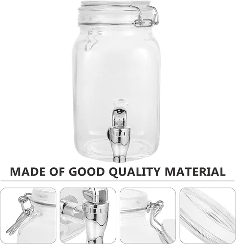 Vista 3 de Dispensador de bebidas de 1 litro para fiestas, dispensador de bebidas de vidrio, con espita y mango, abrazadera de bloqueo de gatillo, dispensador