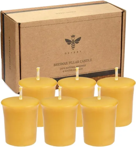 Vista 8 de Velas votivas de cera de abeja pura, paquete de 4 votivas naturales para decoración del hogar, habitación, fiesta, boda, spa, 12 horas de combustión