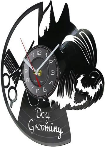 Vista 2 de Reloj de pared de 11.8 in para peluquería de perros, disco de vinilo, reloj de pared para decoración del hogar, Terrier escocés, cachorro, perro