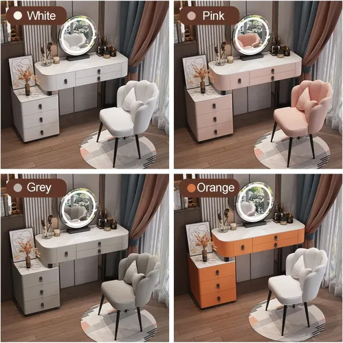 Vista 6 de Escritorio de tocador con espejo iluminado, mesa de tocador de maquillaje con luces, 3 modos de iluminación de color, brillo ajustable, mesa
