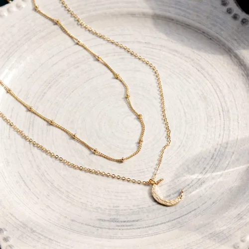 Vista 5 de Fettero - Collar con dije de oro, gargantilla en capas con moneda abierta, círculo de karma completo, luna creciente nueva, 14K oro chapado