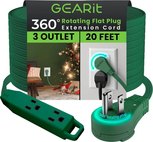 Vista 43 de GEARit Cable de extensión de enchufe plano giratorio de 360° de 3 pies, cable de alimentación de perfil bajo de 3 salidas, ahorro de espacio