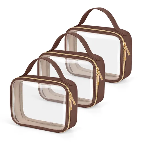 Vista 24 de Bolsa de aseo transparente Wedama, paquete de 2 bolsas de maquillaje transparentes con asas, bolsas cosméticas de PVC para mujeres y hombres, bolsas
