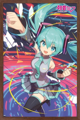Vista 10 de Hatsune Miku - Póster de pared con puño, 22.4 pulgadas de largo x 14.7 pulgadas de ancho, versión enmarcada de madera de granero