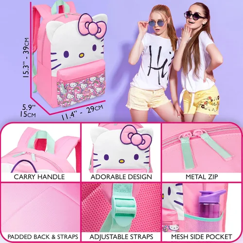 Vista 6 de Hello Kitty Sanrio - Mochila para niñas con lazo en 3D, mochila de anime Kawaii para niños, cosas lindas para el regreso a clases, mochilas, regalos