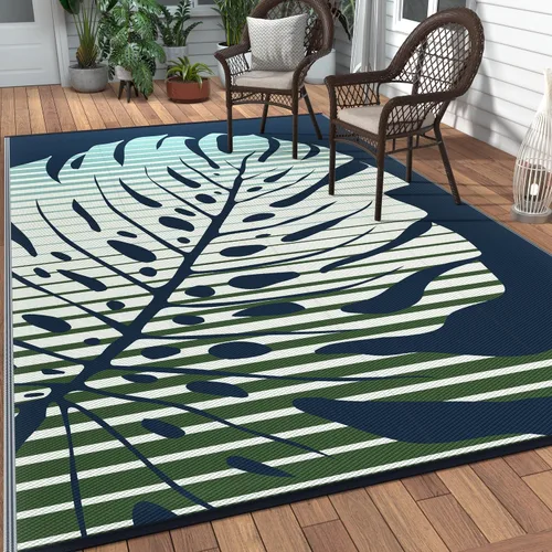 Vista 93 de GENIMO - Alfombra para exteriores de 6 x 9 pies, para patio, espacios amplios, reversible, de pajillas de plástico, alfombra impermeable para Azul