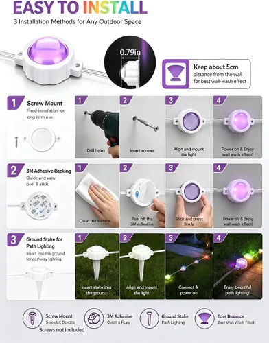 Vista 7 de Luces Permanentes para Exteriores, Luces de Navidad Inteligentes para Exteriores con IC+RGB 20 LED, Iluminación de Aleros Impermeable IP67 con 213