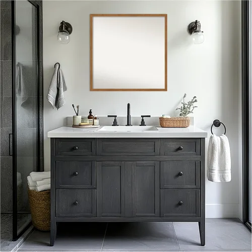 Vista 9 de Amanti Art Bathroom Mirror for Over Sink, Vanity Mirror, Wood Frame, Hangs Horizonally and Vertically, Bathroom Wall Decor, Non-Beveled Edge