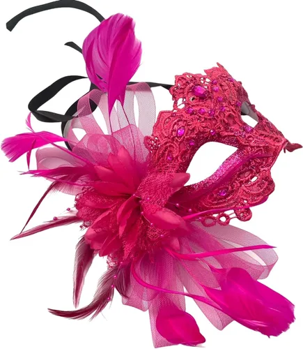 Vista 26 de MASQ Par de máscaras de encaje brocado para mascarada, Mardi Gras, cumpleaños, graduación, boda, fiesta Bk Lace W Pluma