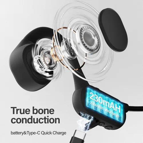 Vista 4 de Auriculares deportivos de conducción ósea, IPX5 impermeables Bluetooth 5.4, auriculares inalámbricos abiertos con micrófono, adecuados para correr