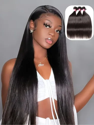 Vista 12 de Cabello 7 a malayo liso, 4 paquetes sin procesar, vírgenes, extensiones de pelo, cabello humano con longitudes mixtas, 100% cabello humano