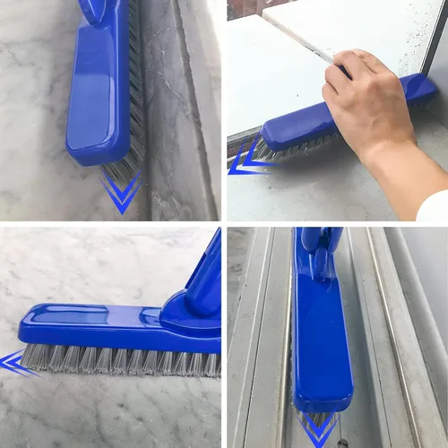 Vista 6 de Cepillo para lechada con mango largo ajustable, cepillo giratorio para fregar, raspador de líneas de lechada en forma de V con cerdas rígidas