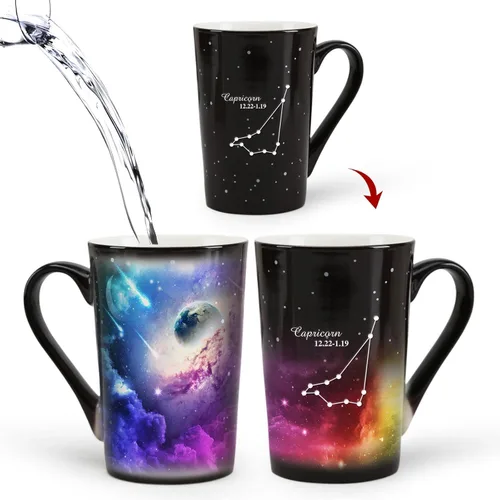 Vista 8 de Taza de constelación cambiante de calor de Acuario de 12 onzas, taza de café de Acuario con grabado, taza de café de cerámica que cambia