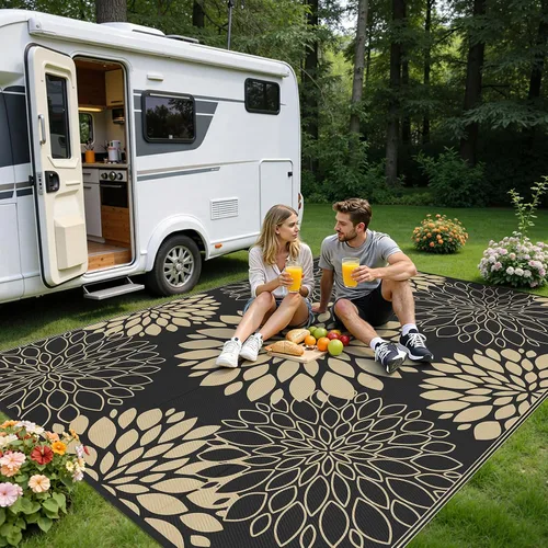 Vista 5 de Ileading Alfombra impermeable para exteriores de 8 x 10 pies, reversible, de paja de plástico, portátil, para interiores y exteriores