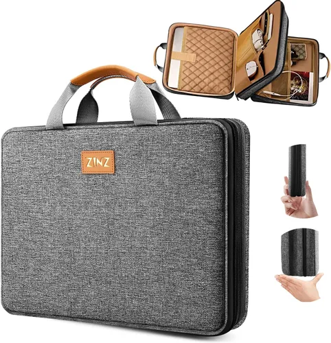 Vista 19 de ZINZ - Funda para portátil de 13 pulgadas con funda expandible, maletín protector de computadora con múltiples bolsillos, compatible con MacBook
