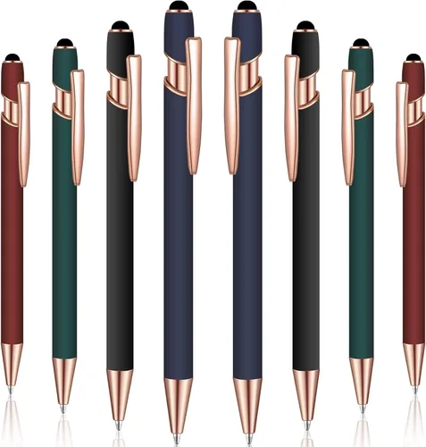 Vista 10 de 8 Pieces Ballpoint Pen with Stylus Tip Black Ink 2 in 1 Stylus Metal 1.0 mm Medium Point Smooth Pen Rainbow Colorful Rubberized Ballpoint for Touch
