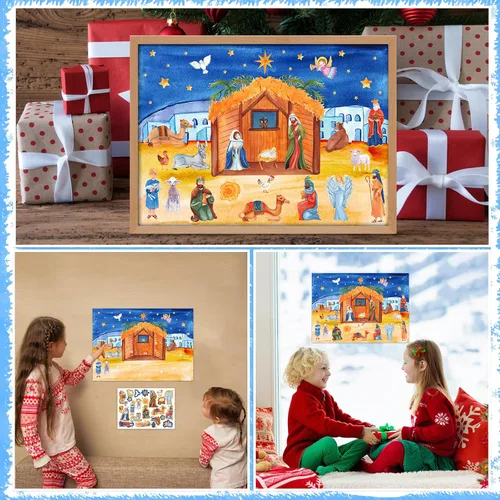 Vista 5 de WhatSign - Calendario de Adviento con calcomanía de pesebre para niños