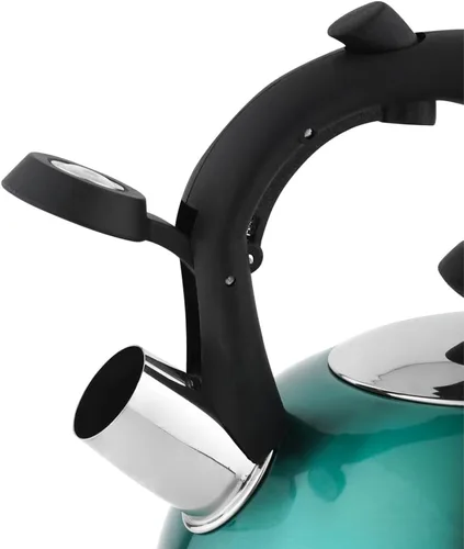 Vista 4 de Amazon Basics Hervidor de té silbante para estufa, hervir rápido, acero inoxidable, grado alimenticio, mango ergonómico, 2.3 litros, verde azulado
