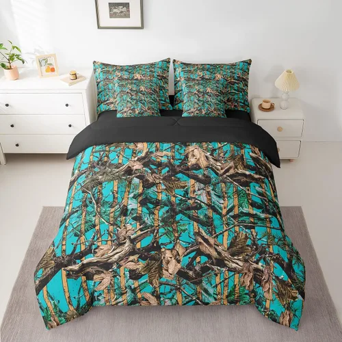 Vista 17 de Feelyou Juego de edredón botancial de camuflaje con bandera estadounidense Negro Marrón Oscuro