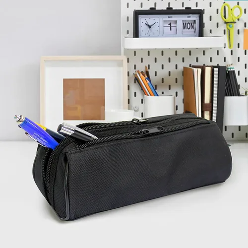 Vista 2 de Estuche para lápices de papelería de moda, color negro, gran capacidad, para organización, bolsa estética con cremallera, estuche organizador