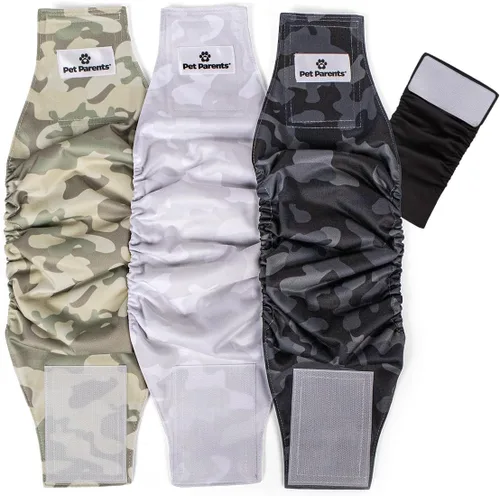 Vista 19 de Pet Parents - Bandas abdominales y extensores lavables prémium para perros machos - Pañales para perros machos - Paquete de 3 - Color: negro