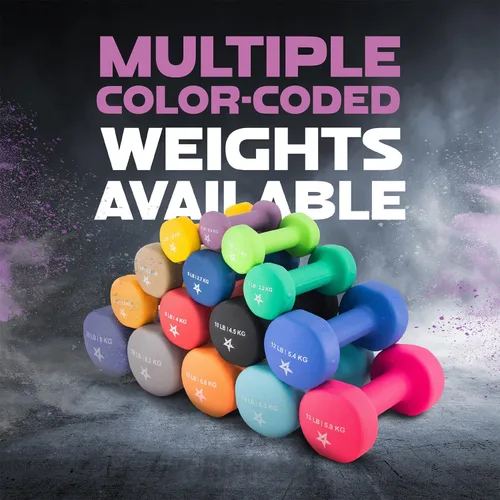 Vista 4 de Yes4All Neoprene Dumbbells, Pairs and Sets with Rack for Home Workouts A. Púrpura