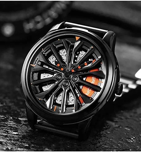 Vista 2 de Hombres Deporte Coche Rueda Reloj De Pulsera De Cuarzo Impermeable Malla Giratoria Borde Hub Relojes Masculino