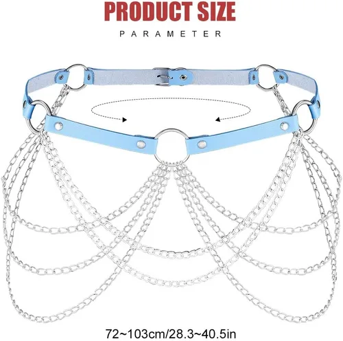 Vista 2 de Asooll Cinturón punk de cadena de cuero en capas para el cuerpo, joyería de cintura de cuero para la playa, club, fiesta, accesorios de joyería