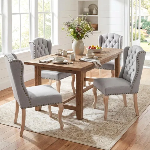 Vista 18 de chairus Juego de 2 sillas de comedor Parsons tapizadas copetudas, color Beige