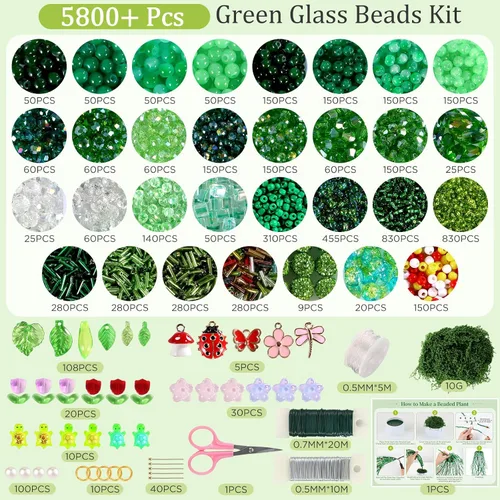 Vista 2 de Funtopia Kit de plantas con cuentas de vidrio verde de 5840 piezas