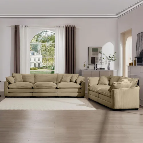 Vista 9 de KEIKI Juego de sofá de 2 piezas con 2 sofás individuales de pana extragrandes, juego de sillas decorativas modernas de 2 plazas tapizadas con 2