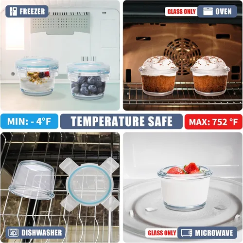 Vista 6 de Juego de 6 recipientes pequeños de vidrio para alimentos, reutilizables, herméticos, a prueba de fugas, mini recipientes de almacenamiento