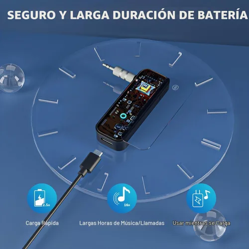 Vista 6 de Adaptador Bluetooth auxiliar portátil de 0.138 in de dientes azules adaptador auxiliar para coche 2 en 1 transmisor receptor inalámbrico Bluetooth