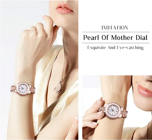 Vista 2 de SIOBSUN - Reloj de pulsera para mujer, de acero inoxidable, cristal de cuarzo, para mujer, pulsera brillante, 3 oro rosa