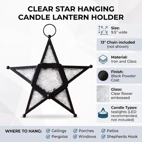 Vista 5 de Juego de 2 Faroles portavelas decorativos con forma de estrella, transparente
