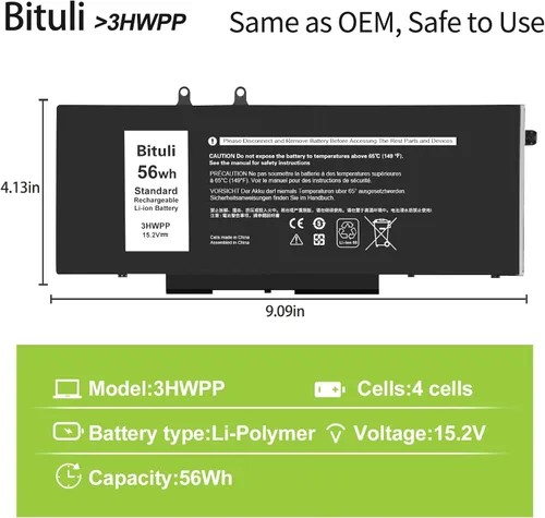 Vista 2 de 3HWPP - Batería de repuesto para Dell Latitude 5410 5510 5501 5401 5411 5511 Precisión 3541 3551 7706 2 en 1 17 7500 7506 2 en 1 negro 03HWPP 10X1J