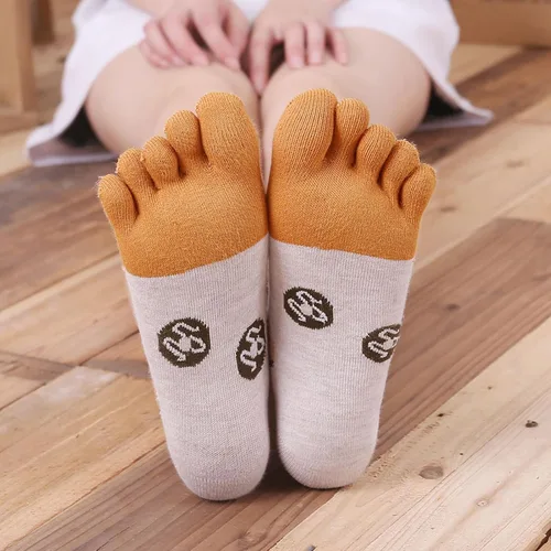 Vista 5 de Calcetines de algodón para mujer, calcetines de cinco dedos, coloridos y divertidos, calcetines casuales para mujer