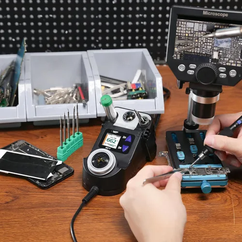 Vista 2 de WEP 982-V Micro Soldering kit with 5 C210 Soldering Iron Tips, Temperature Control, Sleep Mode, Auto Shutdown and LCD Display