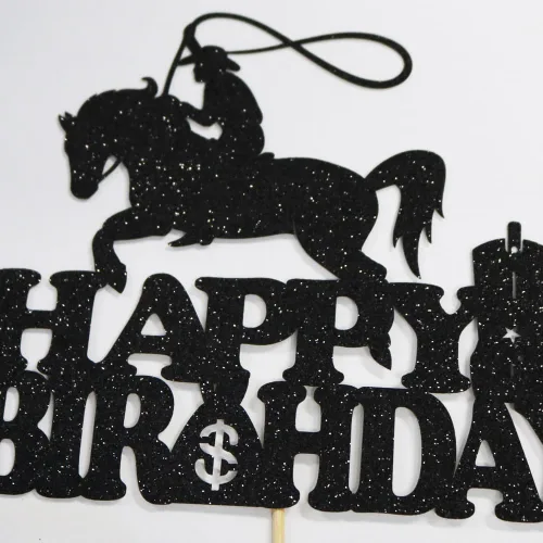 Vista 4 de Decoración para tartas de vaquero: cumpleaños de niños occidentales con purpurina, fiesta temática de vaquero para hombres, baby shower, temática