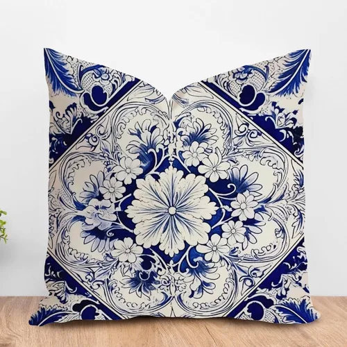 Vista 17 de ArogGeld Funda de cojín azul índigo floral y pájaro azul marino chinoiserie chinoiserie peonía cuadrada almohada tradicional china china europea