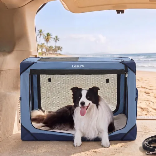 Vista 10 de Lesure Jaula Plegable para Perros - Perrera de Viaje Portátil para Perros Medianos, Jaula para Mascotas de 4 Puertas con Ventanas de Malla