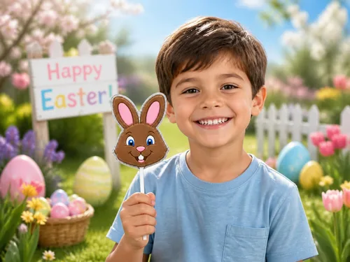 Vista 4 de Molde de caramelo de chocolate con piruleta de conejo de Pascua feliz 884