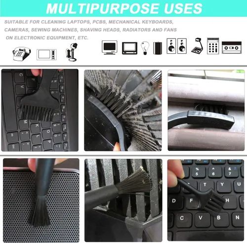 Vista 4 de Juego de cepillos antiestáticos 11 en 1 con paño de limpieza de microfibra, pequeño mango de plástico portátil, kit de cepillo de limpieza de nailon