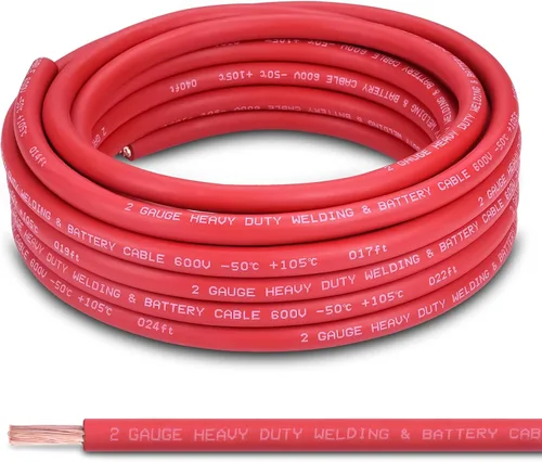 Vista 7 de Cable de batería calibre 1/0, 10 pies rojo + 10 pies negro, 1/0 AWG, alambre de cobre puro, cable de soldadura, para automotriz, batería, solar