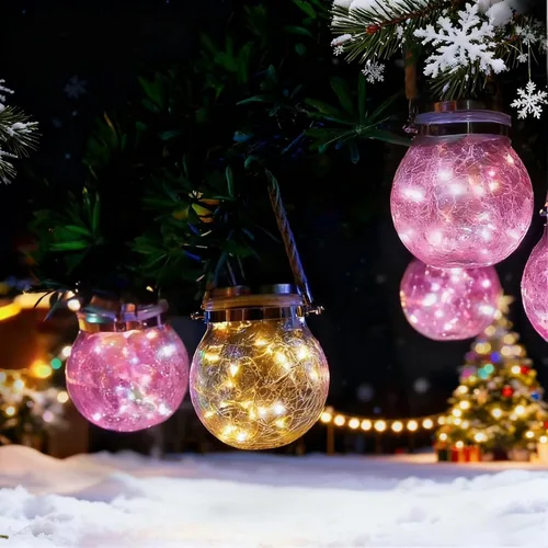 Vista 6 de Luces solares colgantes para exteriores, VGE Paquete de 2 luces de bola de vidrio agrietado con 30 LED decorativas, luces solares impermeables
