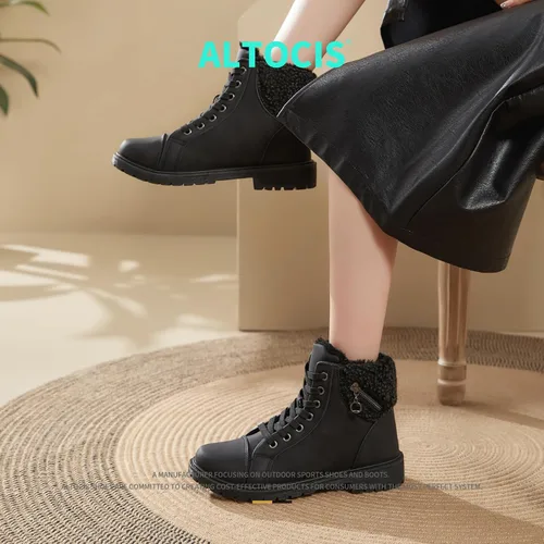 Vista 7 de ALTOCIS Womens Ankle Combat Boots Warm Ankle Winter Boots with Water-Resistant PU Leather,Anti-Slip AnkleSnow Booties