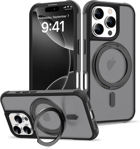 Vista 18 de Funda para iPhone 11 con soporte de anillo magnético giratorio de 360° [compatible con Mag-Safe] [Protección de grado militar] Funda translúcida